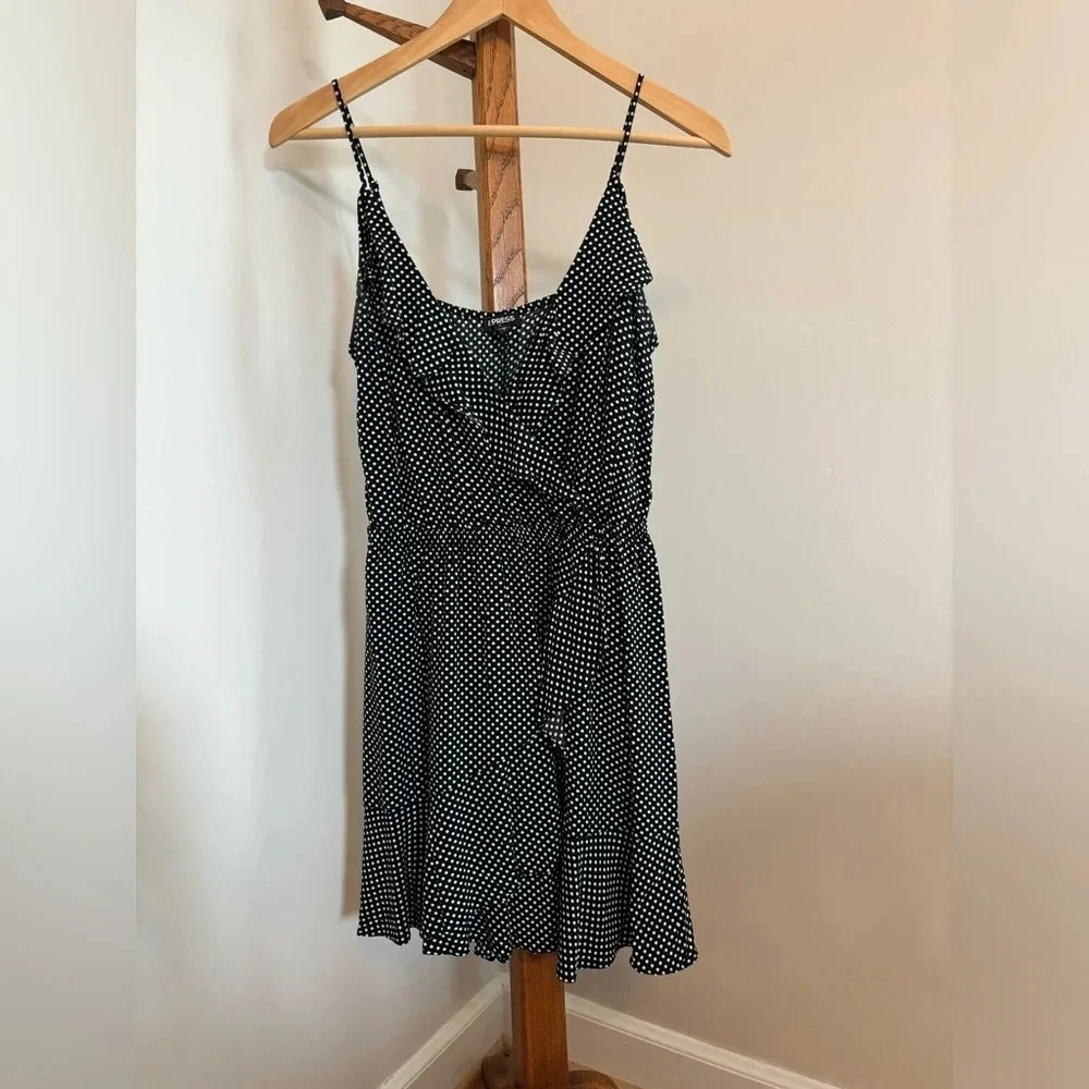 Express Small Wrap Style Black & White Polka Dot Sleeveless Dress